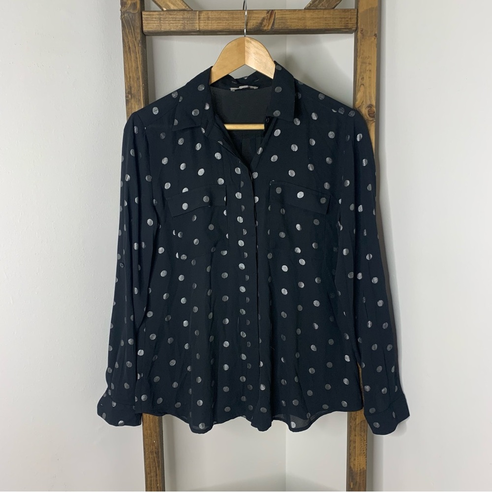 LOFT Black Polka Dot Button Down Women's Top Size S